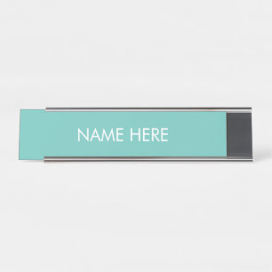 Minimalist light teal & white custom name text  desk name plate