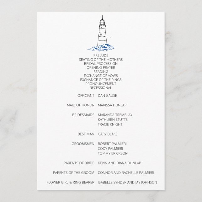 Minimalist Lighthouse Wedding Program Programme (Front)