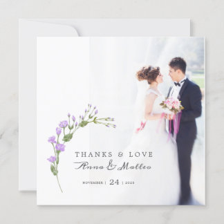 Minimalist lilac floral  Wedding Thank You Card