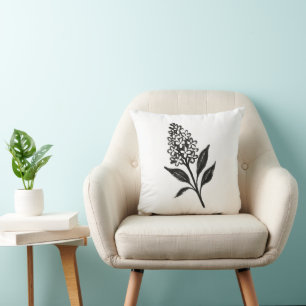 Minimalist Lilac – Ink Bloom Botanical Design on  Cushion