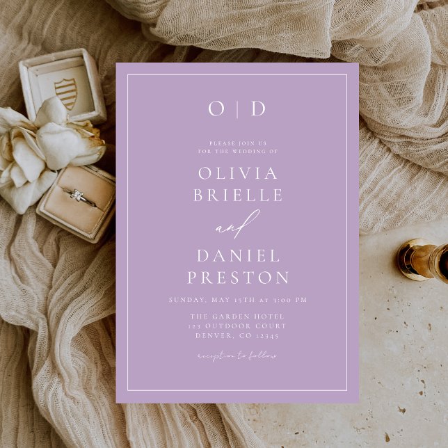 Minimalist Lilac Mauve Modern Calligraphy Wedding Invitation (Creator Uploaded)