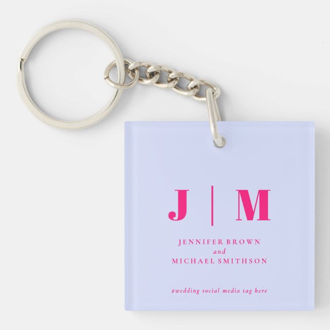 Minimalist Lilac Pink Simple Monogram Key Ring (Front)