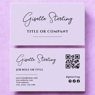 Minimalist Lilac Purple Professional QR Code Business Card