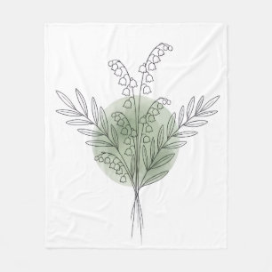 Minimalist Lily of the Valley Line Art Sage Floral Fleece Blanket