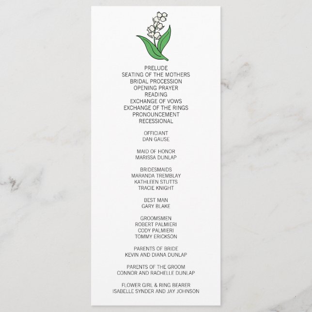 Minimalist Lily of the Valley Wedding Program Programme (Front)