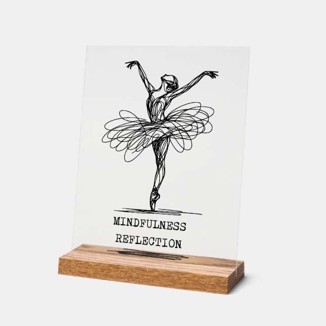 Minimalist Line Art Ballerina Dance Design Acrylic Sign (Angle)