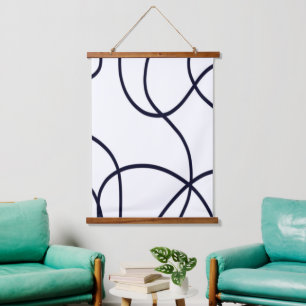 Minimalist Line Art Black and White Hanging Tapestry