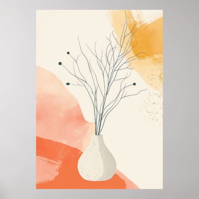 minimalist line art, Botanical Boho Grey Line Art Poster (Front)
