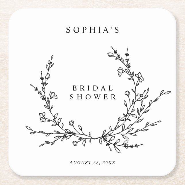 Minimalist Line Art Bridal Shower Square Paper Coaster (Front)