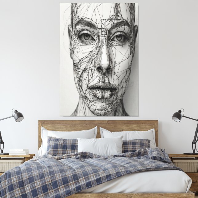 Minimalist Line Art Canvas | Abstract Human Face  (Insitu(Bedroom))