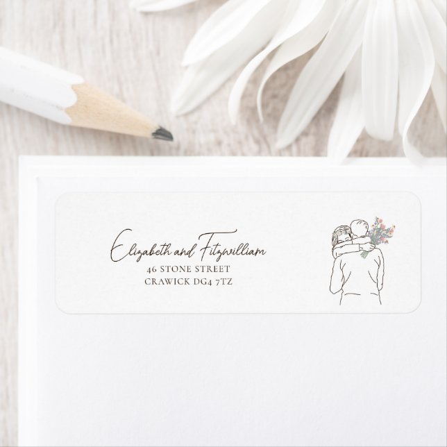 Minimalist Line Art Couple Hugging with Bouquet (Insitu)