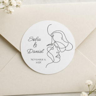 Minimalist Line Art Couple illustration Wedding Classic Round Sticker