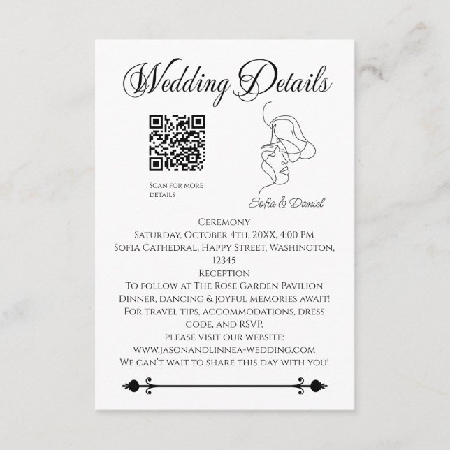 Minimalist Line Art Couple illustration  Wedding  Enclosure Card (Front)