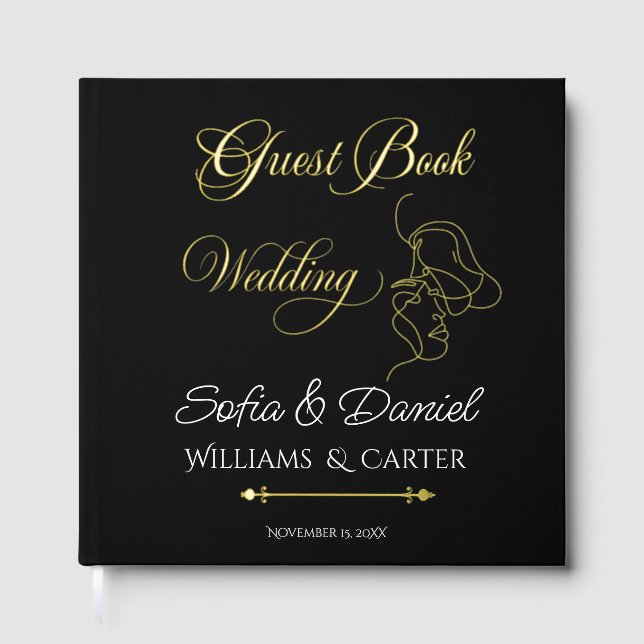 Minimalist Line Art Couple illustration  Wedding  Guest Book (Front)