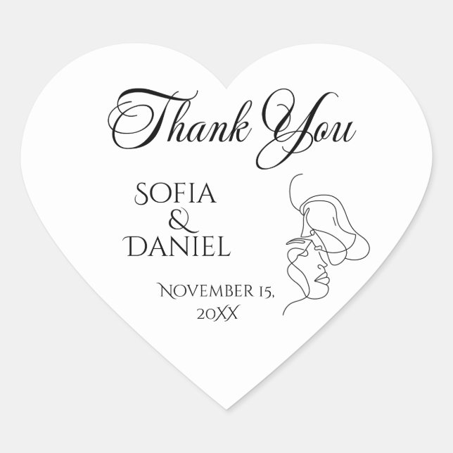 Minimalist Line Art Couple illustration  Wedding  Heart Sticker (Front)