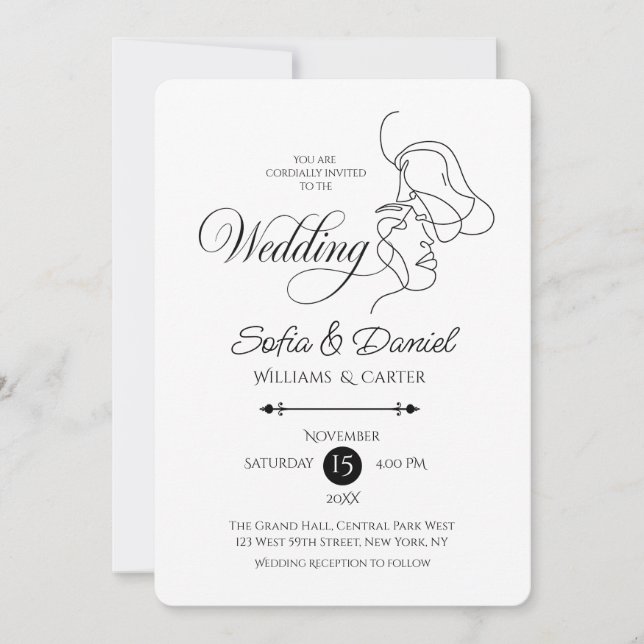 Minimalist Line Art Couple illustration  Wedding  Invitation (Front)