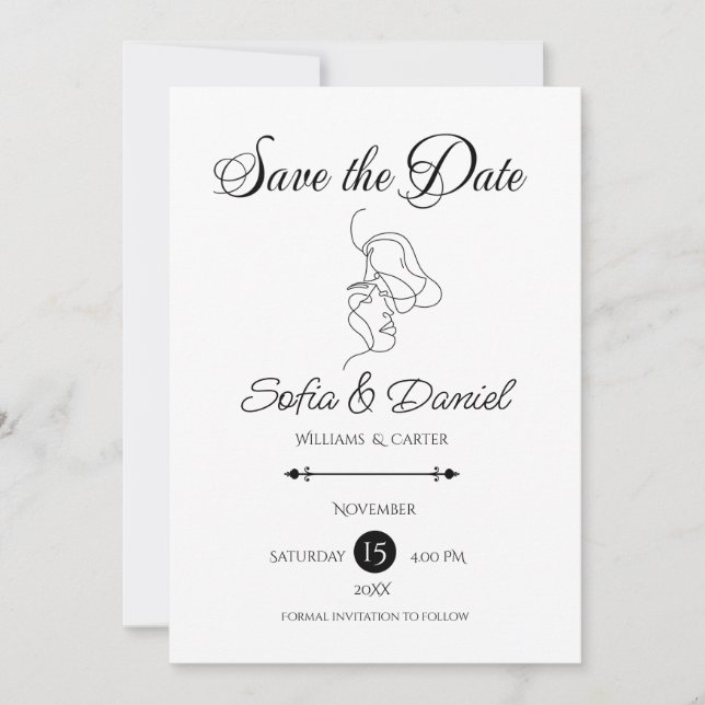 Minimalist Line Art Couple illustration  Wedding  Save The Date (Front)
