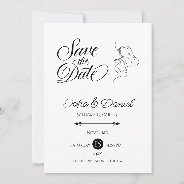 Minimalist Line Art Couple illustration  Wedding  Save The Date (Front)