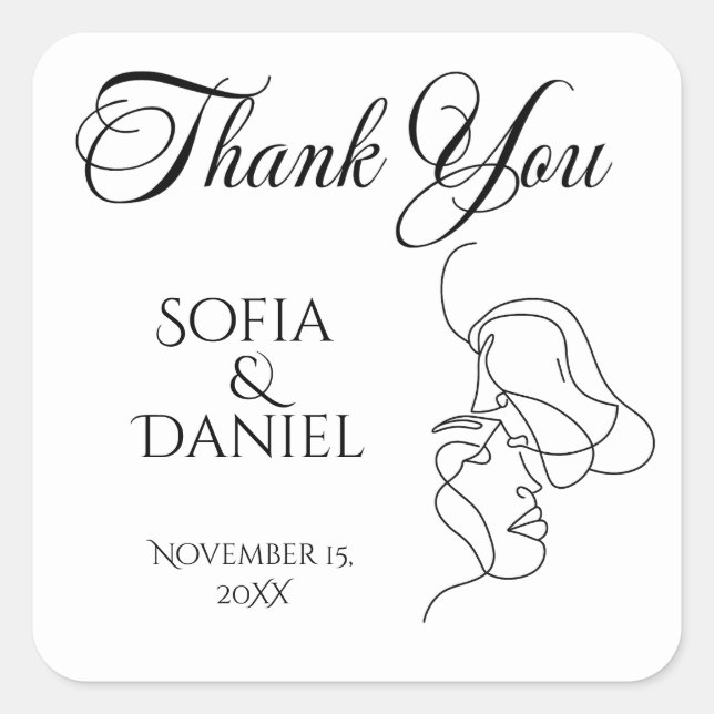 Minimalist Line Art Couple illustration  Wedding  Square Sticker (Front)