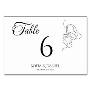 Minimalist Line Art Couple illustration Wedding Table Number