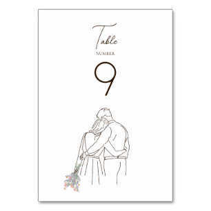 Minimalist Line Art Couple Walking Together  Table Number