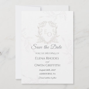 Minimalist Line Art Crest Save the Date Wedding