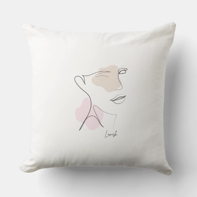Minimalist Line Art Face Throw Pillow - Aesthetic  (Front)