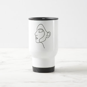 Minimalist Line Art Face Travel Mug