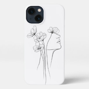 Minimalist Line Art Face with Flowers Phone Case 