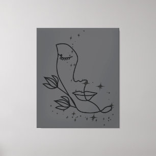 Minimalist Line Art Face with Stars Elegant Femi Canvas Print