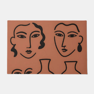 Minimalist Line Art Faces and Vases Terracotta Doormat