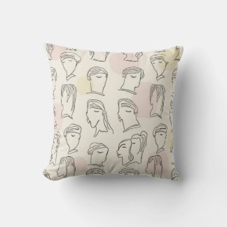 Minimalist Line Art Faces Pattern cushion