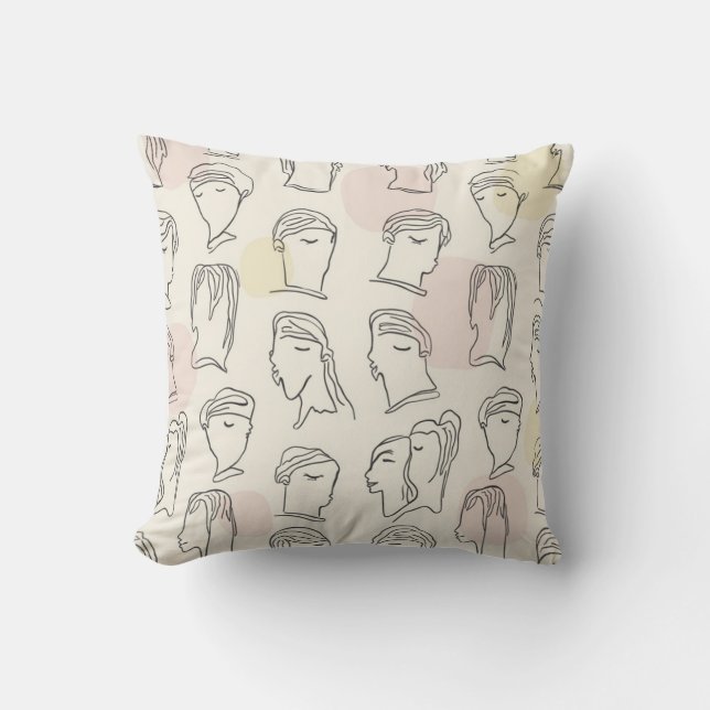 Minimalist Line Art Faces Pattern cushion (Front)