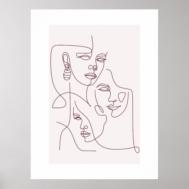 Minimalist Line Art Faces Poster | Abstract Boho W (Front)