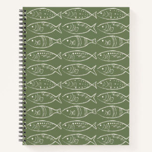 Minimalist Line Art Fish Olive Notebook