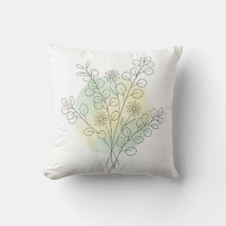 Minimalist Line Art Floral Eucalyptus Bunch Throw Cushion