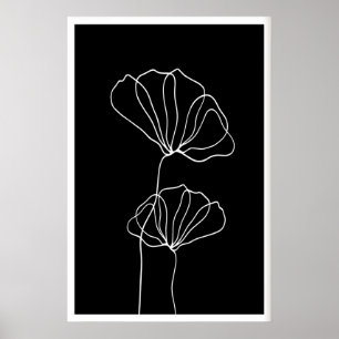 Minimalist Line Art Floral Print White Flowers on