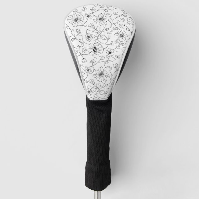 Minimalist Line Art Floral Seamless Pattern (1) Golf Head Cover (Front)