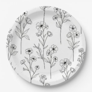 Minimalist Line Art Floral Seamless Pattern (2) Paper Plate