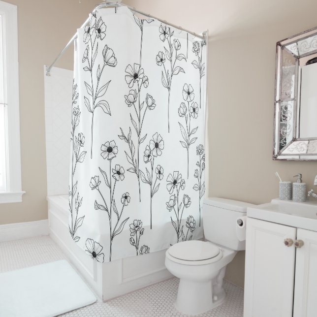 Minimalist Line Art Floral Seamless Pattern (2) Shower Curtain (In Situ)