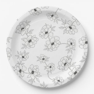 Minimalist Line Art Floral Seamless Pattern (3) Paper Plate