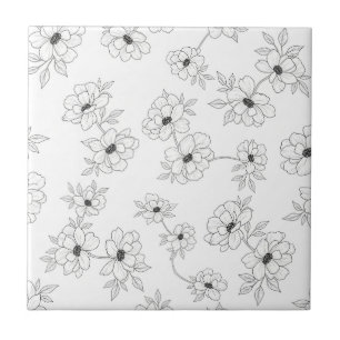 Minimalist Line Art Floral Seamless Pattern (3) Tile