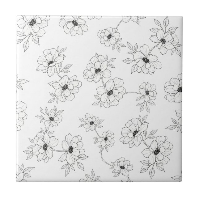 Minimalist Line Art Floral Seamless Pattern (3) Tile (Front)