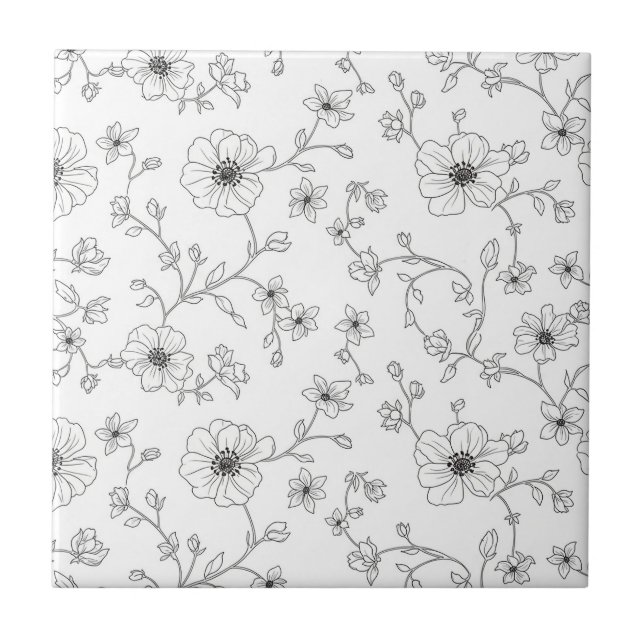 Minimalist Line Art Floral Seamless Pattern (4) Tile (Front)