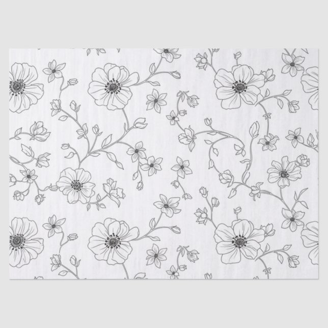 Minimalist Line Art Floral Seamless Pattern (4) Tissue Paper (Front)