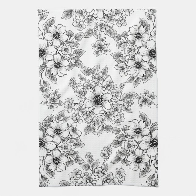 Minimalist Line Art Floral Seamless Pattern (5) Tea Towel (Vertical)