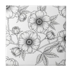 Minimalist Line Art Floral Seamless Pattern (5) Tile