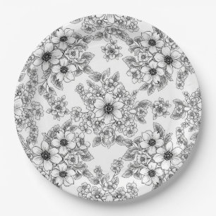 Minimalist Line Art Floral Seamless Pattern (6) Paper Plate