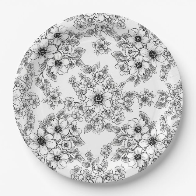 Minimalist Line Art Floral Seamless Pattern (6) Paper Plate (Front)