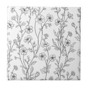 Minimalist Line Art Floral Seamless Pattern (7) Tile